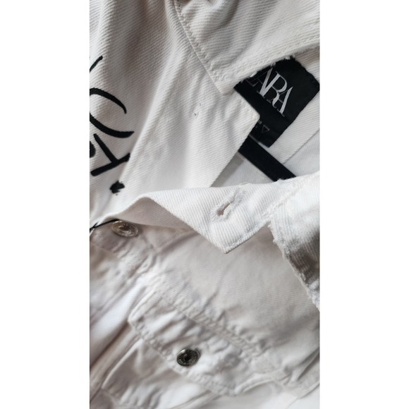 Men's NWT Zara White Denim Jacket Comic Tragedy Small - Picture 5 of 5